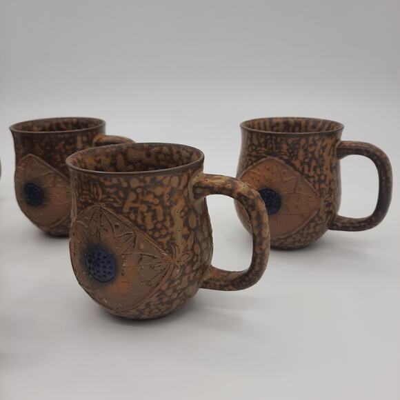Set of 6 Vintage Coffee Cups Mugs Flower with Blue Center Made In Japan - Picture 5 of 11
